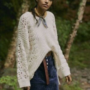 Anthropologie Pilcro Devenne Pointelle Chunky Knit Sweater Size S